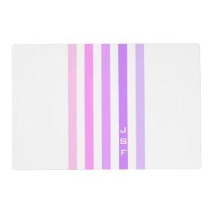 Purple & Pink Vertical Stripes Monogram Placemat