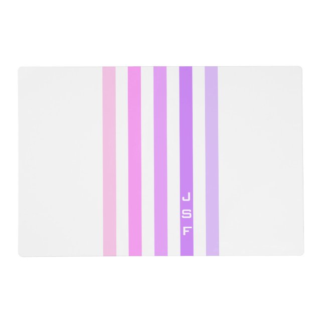 Purple & Pink Vertical Stripes Monogram Placemat (Front)