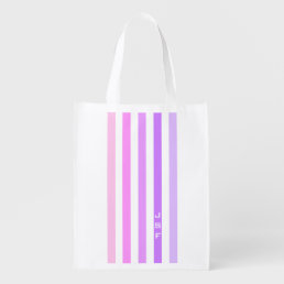 Purple &amp; Pink Vertical Stripes Monogram Reusable Grocery Bag