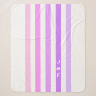 Purple & Pink Vertical Stripes Monogram Sherpa Blanket