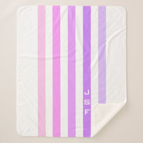 Purple  Pink Vertical Stripes Monogram Sherpa Blanket