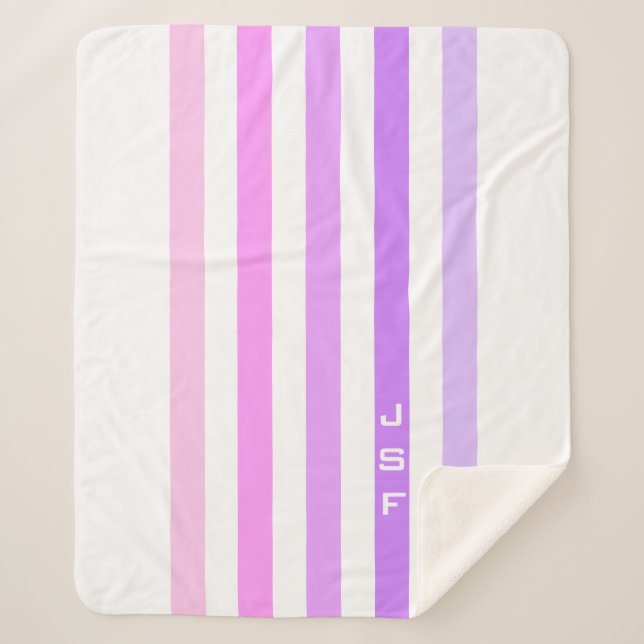 Purple & Pink Vertical Stripes Monogram Sherpa Blanket (Front)
