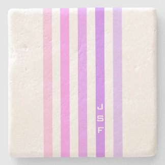 Purple & Pink Vertical Stripes Monogram Stone Coaster