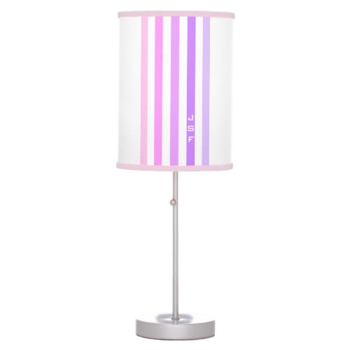 Purple  Pink Vertical Stripes Monogram Table Lamp