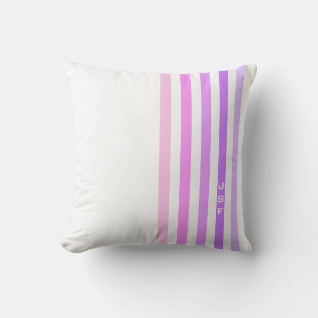Purple & Pink Vertical Stripes Monogram Throw Pillow (Front)