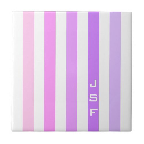 Purple  Pink Vertical Stripes Monogram Tile