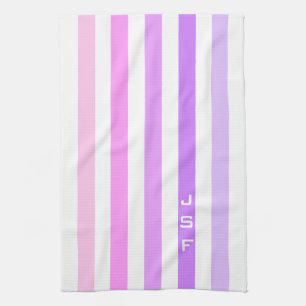 Purple & Pink Vertical Stripes Monogram Towel