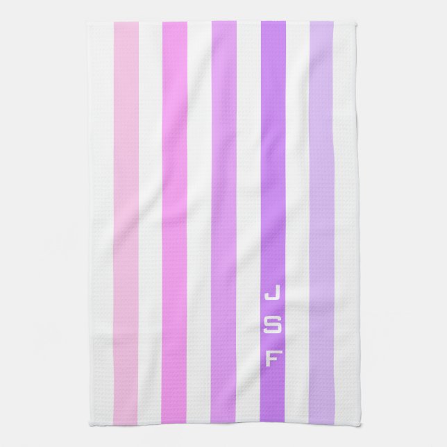 Purple & Pink Vertical Stripes Monogram Towel (Vertical)
