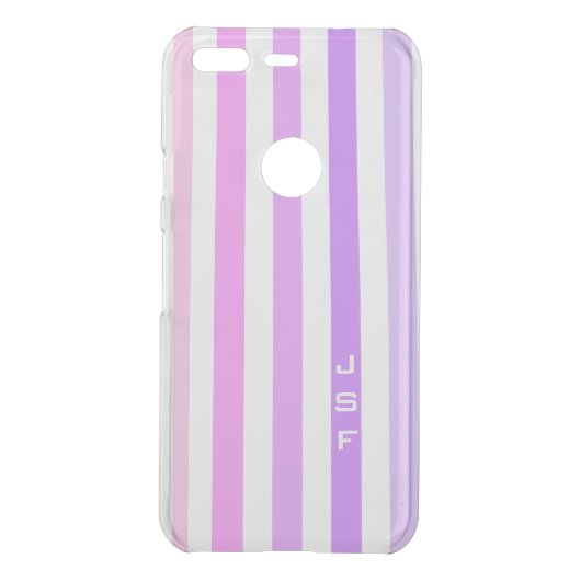 Purple & Pink Vertical Stripes Monogram Uncommon Google Pixel Case (Back)