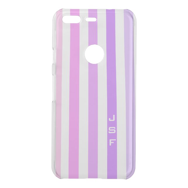 Purple & Pink Vertical Stripes Monogram Uncommon Google Pixel Case (Back)