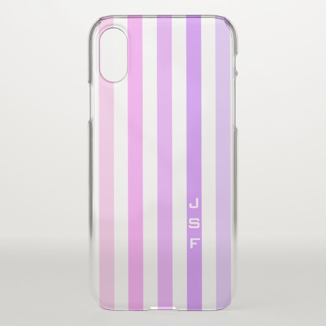 Purple & Pink Vertical Stripes Monogram Uncommon iPhone Case (Back)