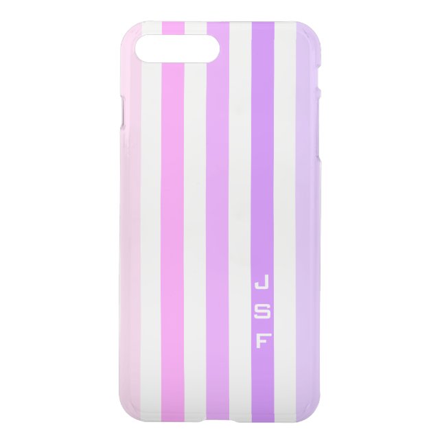 Purple & Pink Vertical Stripes Monogram Uncommon iPhone Case (Back)