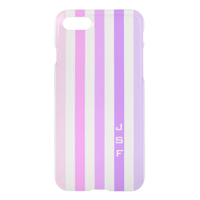 Purple & Pink Vertical Stripes Monogram Uncommon iPhone Case (Back)