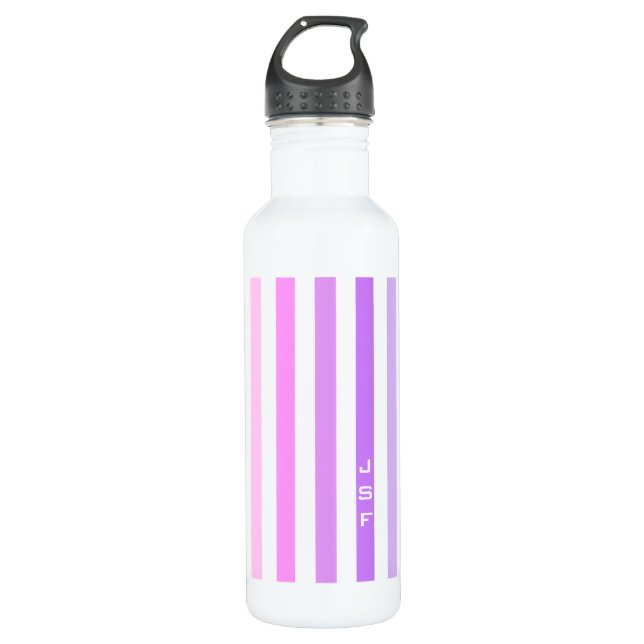 Purple & Pink Vertical Stripes Monogram Water Bottle (Front)