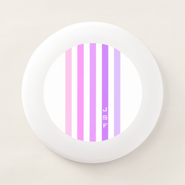 Purple & Pink Vertical Stripes Monogram Wham-O Frisbee (Front)