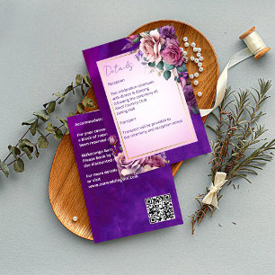 Purple pink vintage roses elegant wedding enclosure card