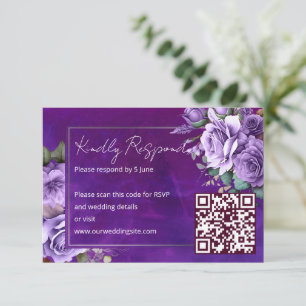 Purple pink vintage roses elegant wedding RSVP car Card