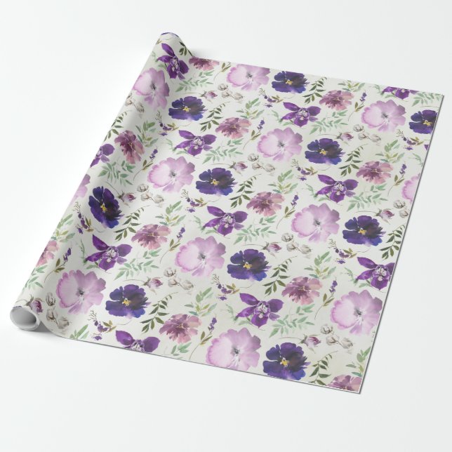 Purple Pink Violet Orchid Peony Garden Wrapping Pa Paper (Unrolled)