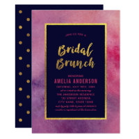 Purple Pink Watercolor and Faux Gold Bridal Brunch Card