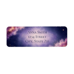 Purple Pink Watercolor Celestial Wedding Address Label