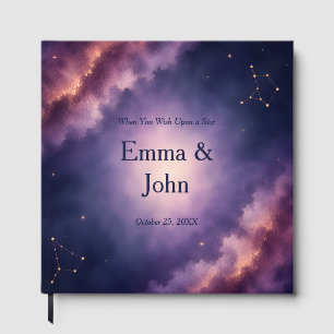 Purple Pink Watercolor Celestial Wedding Guest Book
