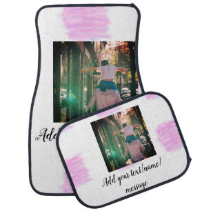 Purple pink watercolor father son dad add image te car floor mat
