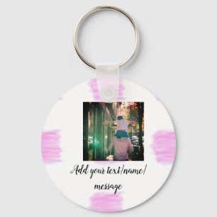 Purple pink watercolor father son dad add image te keychain