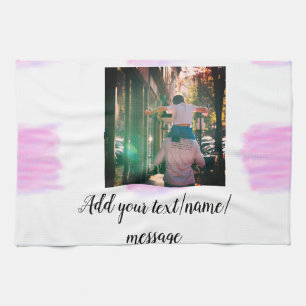 Purple pink watercolor father son dad add image te kitchen towel
