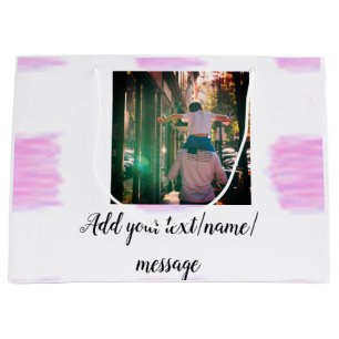 Purple pink watercolor father son dad add image te large gift bag