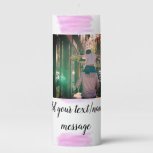 Purple pink watercolor father son dad add image te pillar candle