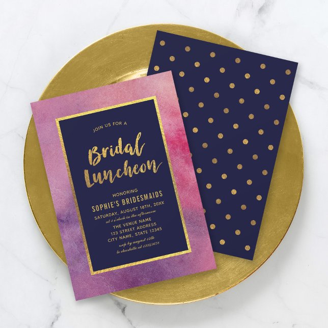 Purple Pink Watercolor & Faux Gold Bridal Luncheon Invitation (Creator Uploaded)