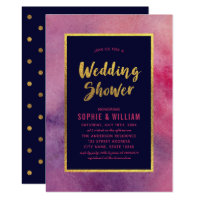 Purple Pink Watercolor & Faux Gold Wedding Shower Card