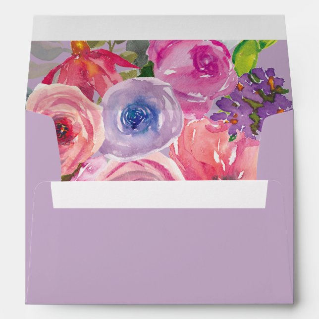 Purple Pink Watercolor Floral 5x7 Envelope (Back (Bottom))