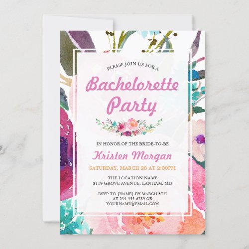 Purple Pink Watercolor Floral Bachelorette Party Card