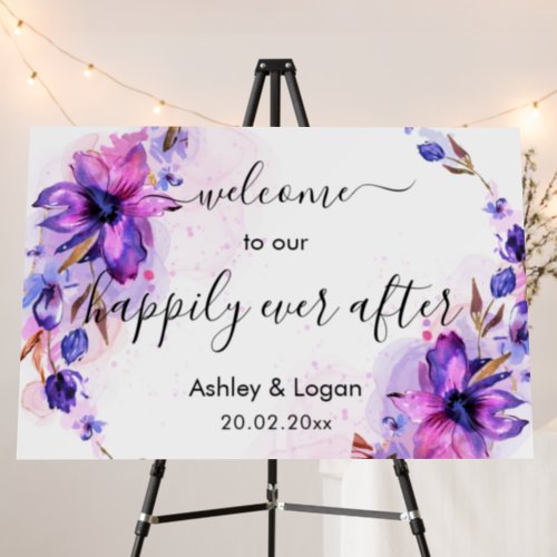 Purple Pink Watercolor Floral Background Wedding Foam Board