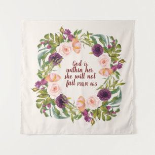 Purple Pink Watercolor Floral Christian Bible Tapestry