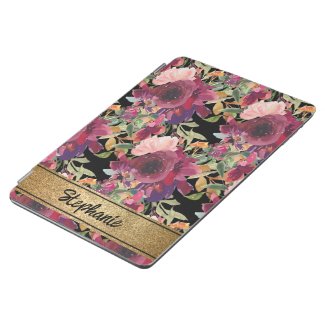 Purple Pink Watercolor Floral Gold Black Name 