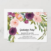 Purple Pink Watercolor Floral White Graduation Postcard (Front/Back)