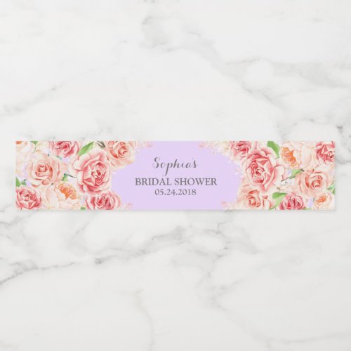 Purple Pink Watercolor Flowers Bridal Shower Water Bottle Label