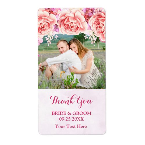 Purple Pink Watercolor Flowers Photo Wedding Label