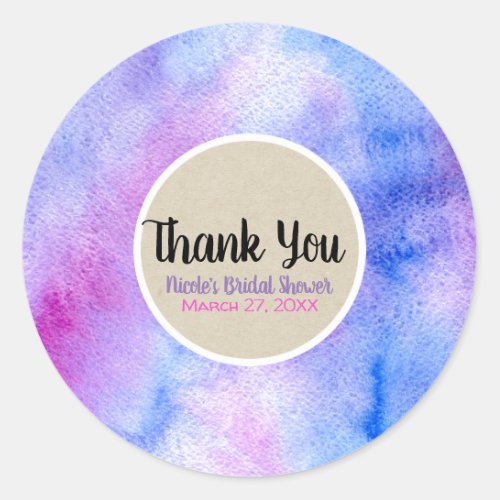 Purple Pink Watercolor Funky Bold Colorful Favor Classic Round Sticker