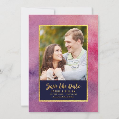 Purple Pink Watercolor  Gold Save the Date Photo