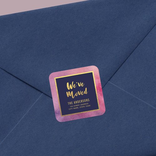Purple Pink Watercolor Gold Weve Moved Address Square Sticker