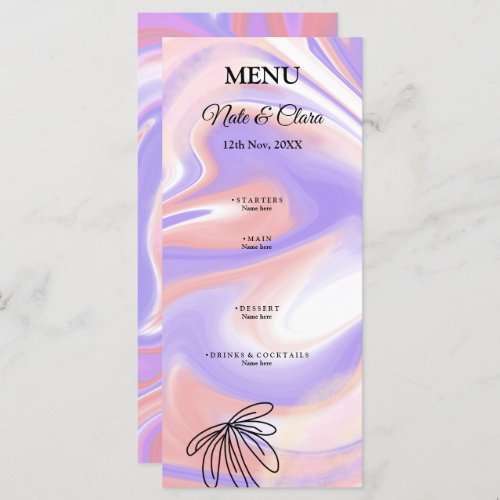 Purple pink watercolor handpainted wedding custom menu