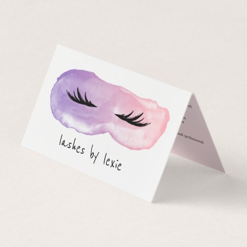 Purple Pink Watercolor Lash Artist Aftercare Business Card