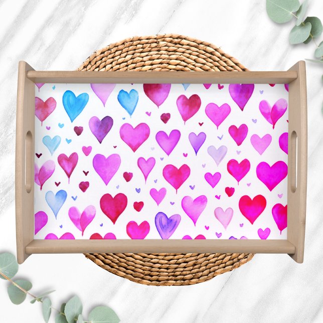 Purple Pink Watercolor Modern Heart Pattern Serving Tray (Purple Pink Watercolor Modern Heart Pattern Serving Tray)