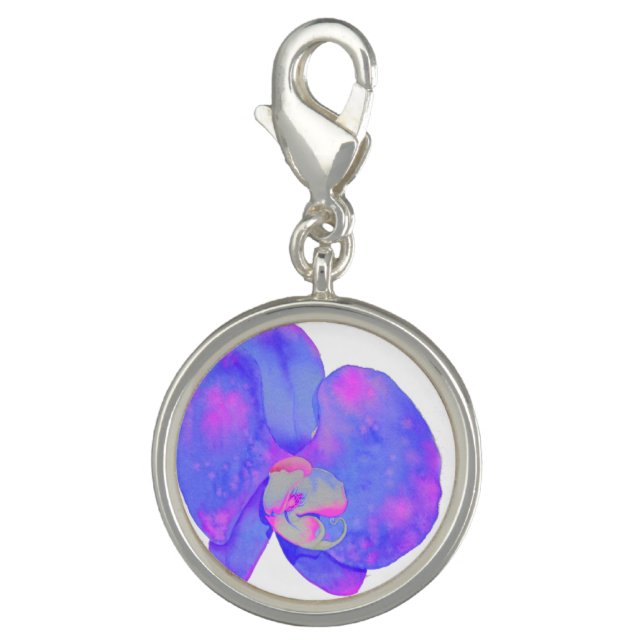 Purple Pink watercolor Orchid painting Charm (Front)