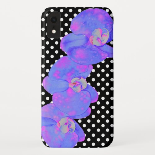 Purple pink watercolor Orchid painting polka dots iPhone XR Case