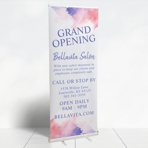 Custom Banners And Signs 11 Purple Pink Watercolor Salon Grand Opening Retractable Banner