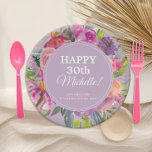 Purple Pink Watercolor Wildflower 30th Birthday Paper Plates<br><div class="desc">Purple and pink watercolor wildflowers 30th birthday party paper plates.  Text,  font,  font size and color are completely customizable,  so make these paper plates your own.  Take a look at our matching invitations and supplies.</div>